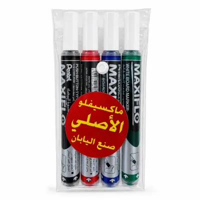 طقم أقلام سبورة بيضاء بنتل ماكسيفلو - رأس مستدير 4 ألوان PE-MWL6S-04C