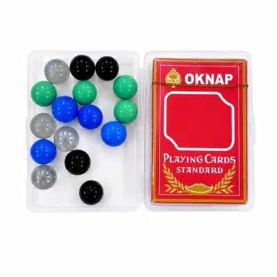 طقم الجاكارو المتكامل - شدة ورق لعب OKNAP وكرات زجاجية ملونة