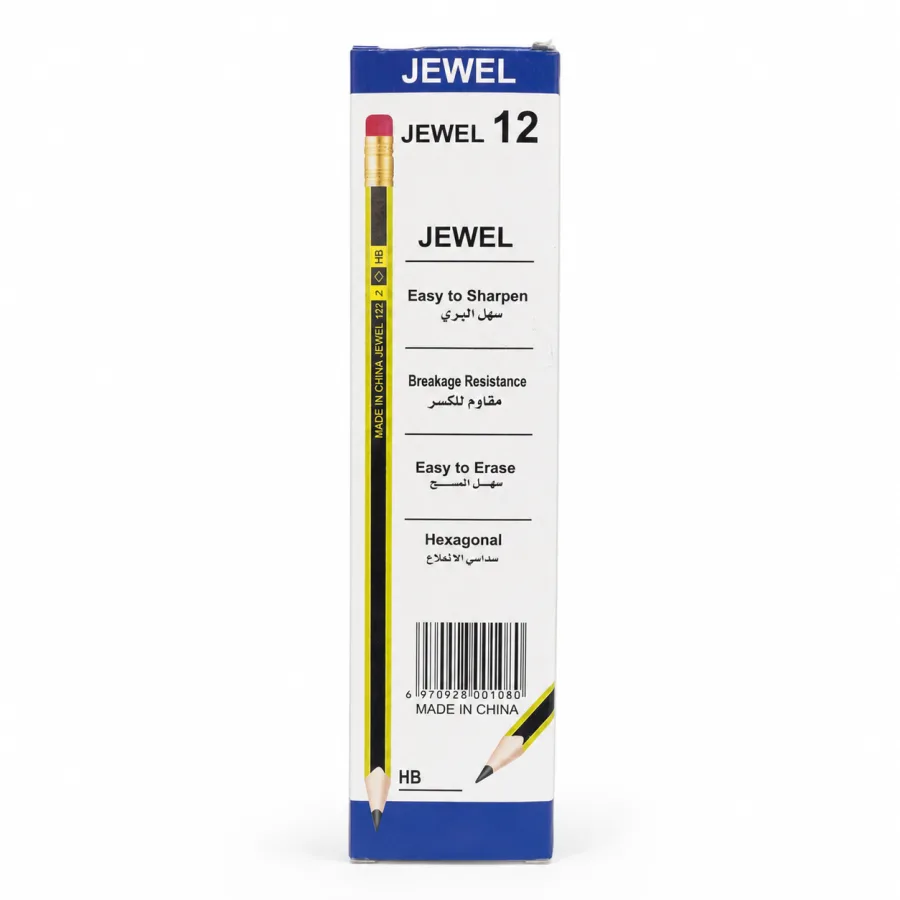 علبة أقلام رصاص JEWEL سداسية HB مع ممحاة – 12 قلم